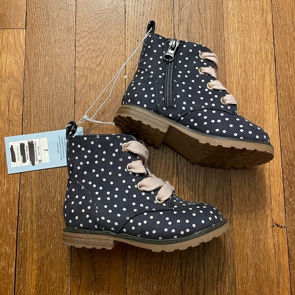 Cat & Jack Shoes Nwt Cat Jack Charcoal Polka Dot Combat Boots With